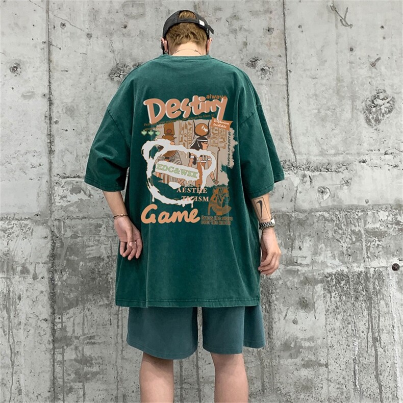 DSA028-SXDTF193P32重磅蜡染克美式复古水洗潮牌印花短袖男,男装T恤,电商A028