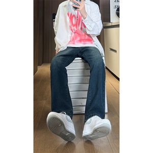 现货主推 渐变复古蓝微喇直筒松紧腰休闲牛仔裤男女K5809-P50控69图片