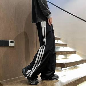 裤子男女薄款速干三条杠阔腿运动裤潮牌高级感痞帅束脚休闲长裤图片