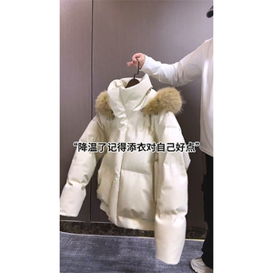 现货三防重磅硬挺boxy短款羽绒棉衣座山雕大毛毛领PU皮棉服外套冬图片