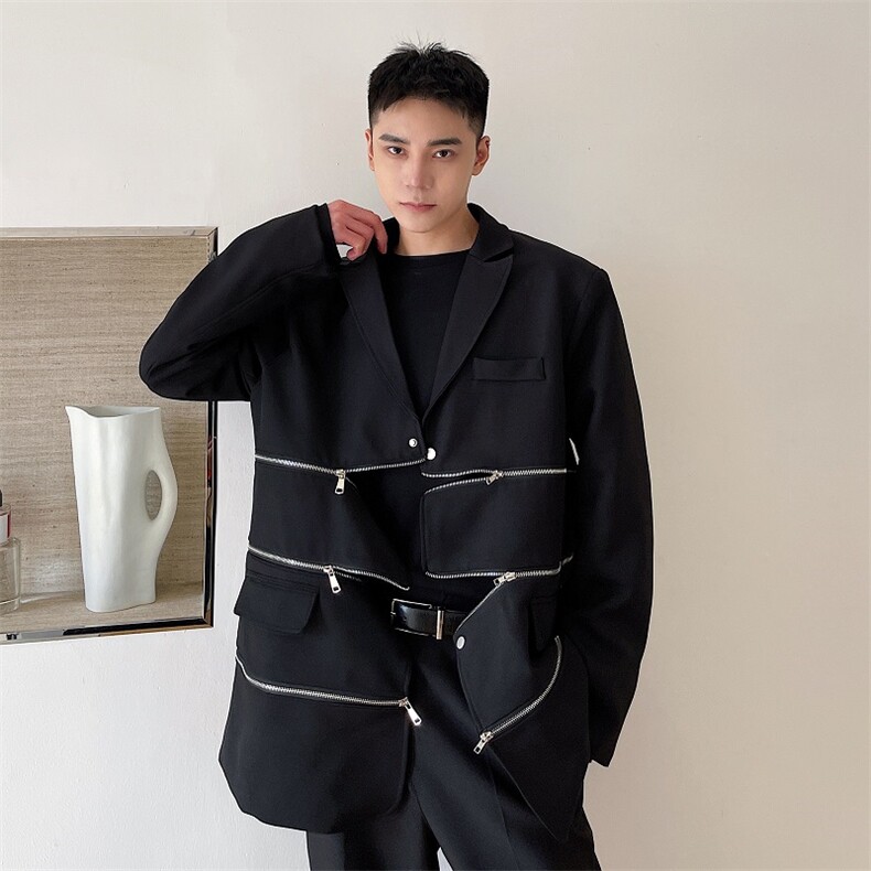 秋季新款立体裁剪可拆卸拉链拼接金属西服外套A345-197-P145,男装西服,电商A345
