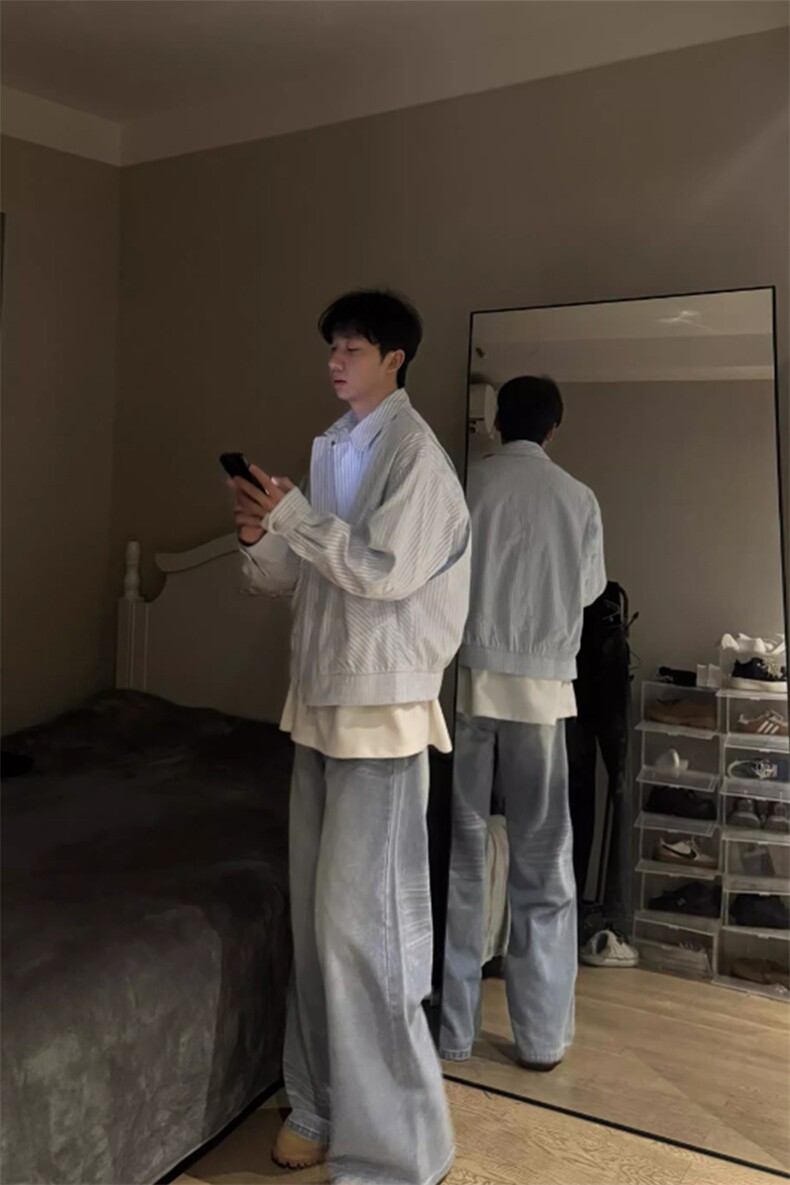 小香风格子长袖衬衫男士潮流痞帅休闲百搭夹克复古美式呢子厚外套,男装夹克,星座908-1