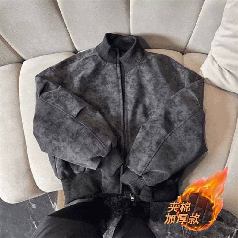 网图扎染皮衣外套男款立领夹棉棒球服夹克A025-KY1813-P68加绒78,男装夹克,电商A025