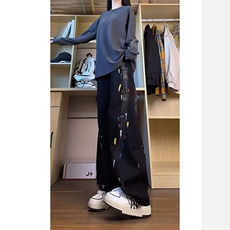 GJ15-P50泼墨涂鸦牛仔裤男直筒宽松工装裤春秋款裤子，男装牛仔裤，电商B323A