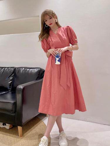 夏季新款茶歇法式复古仙气森系泡泡袖衬衫连衣裙，女装衬衫，香水之恋