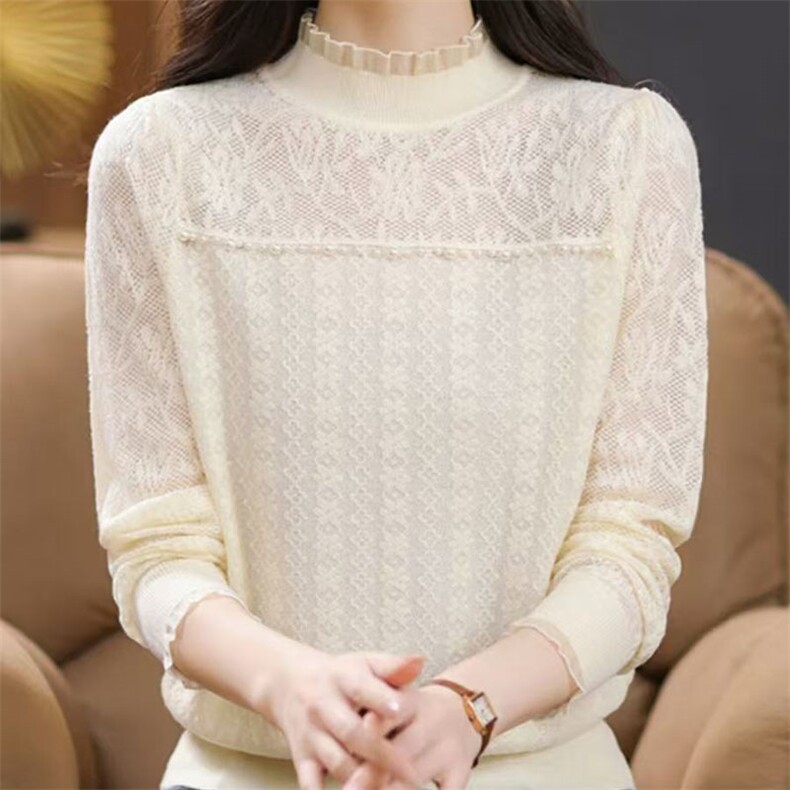 2025年春季套头长袖半高圆领气质简约百搭纯色针织衫，女装针织衫/毛衣，萱芳婷羊绒