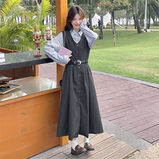 春装新款大量现货！条纹衬衫背心裙两件套2C133-8908-P165-K218，女装套装/套裙，2C133