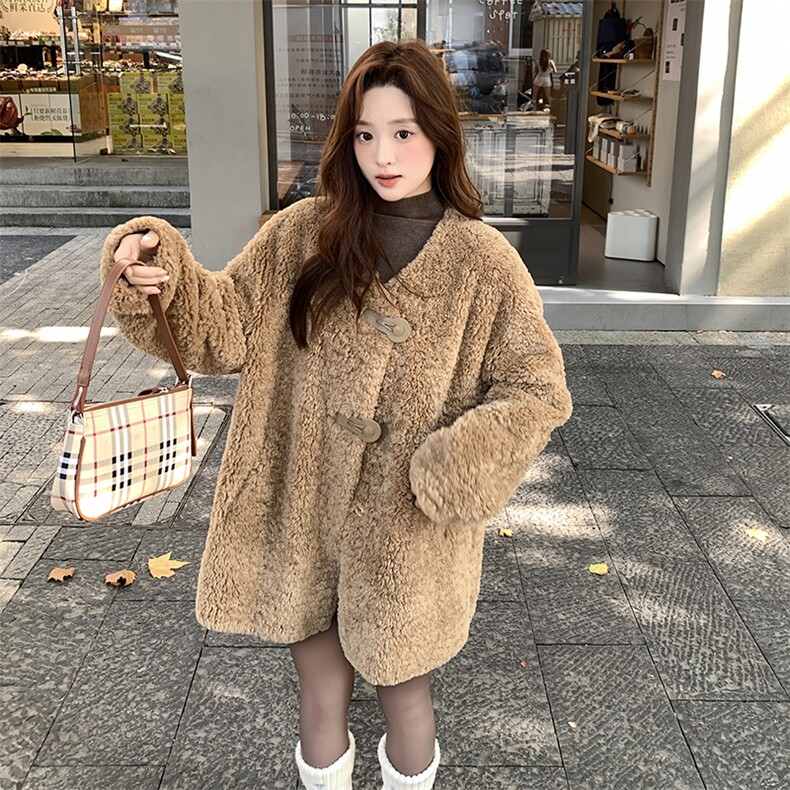 2025冬装新款美拉德风皮毛一体中长款外套2B082-2250-p255k283,女装短外套,2B082