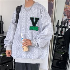 WY3627-P48秋装新款款港风华夫格毛巾绣潮流宽松男士休闲圆领卫衣，男装卫衣，电商A009A（原A058A）
