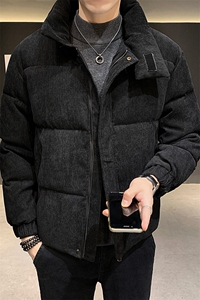 2023冬季新款男装灯芯绒修身棉衣加厚加大面包服棉衣外套图片