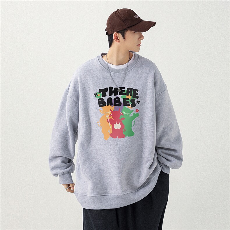 日系白底  秋季新款宽松情侣圆领卫衣印花美潮 W6171 P25控38图片