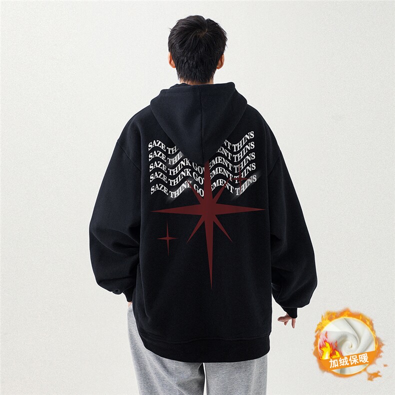 日系白底秋季新款宽松连帽卫衣美潮情侣W6286P40控58加绒P50,男装卫衣,电商A268-1
