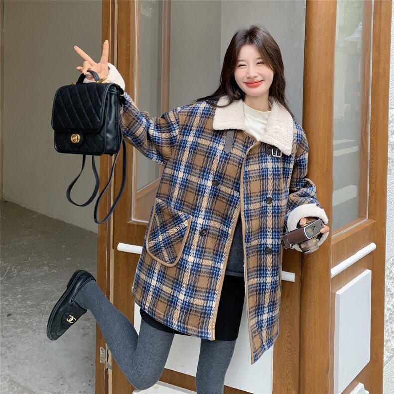 冬装新款现货皮毛一体格子外套2C271-9570-P195K278,女装毛呢外套,2C271
