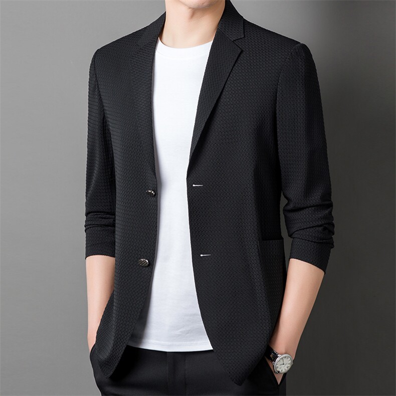 2026夏季新款男士春夏季华夫格西服外套宽松休闲无痕百搭西装外套图片