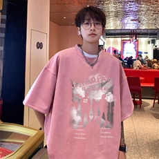 ！版权！2025夏季新款男士麂皮绒短袖T恤情侣半袖TL2455特P19，男装T恤，电商B220