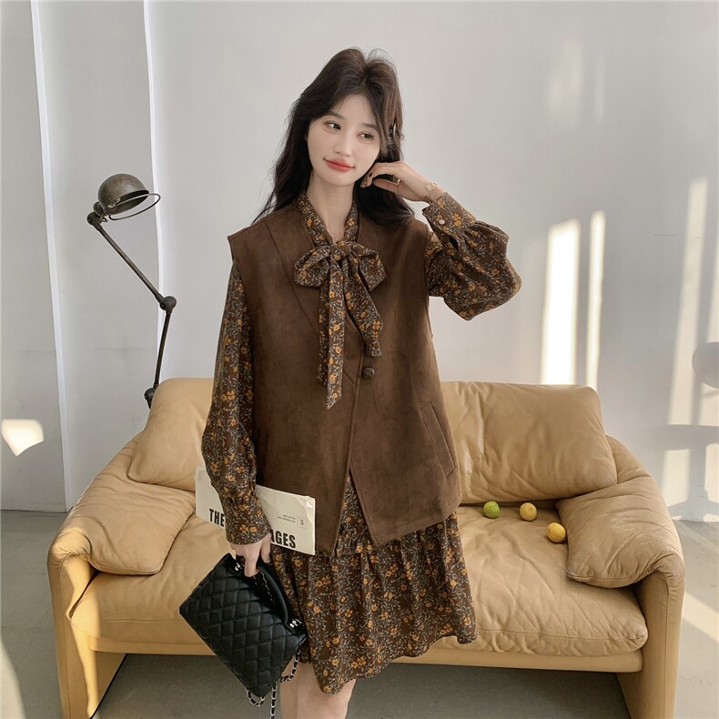 新款！2026春季蝴蝶结碎花连衣裙+马甲两件套2b237-6193-p180k288,女装套装/套裙,2B237