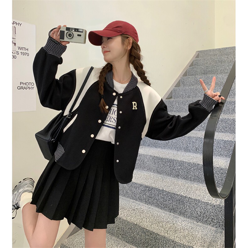小众撞色拼接黑色棒球服82378-P140-K188图片