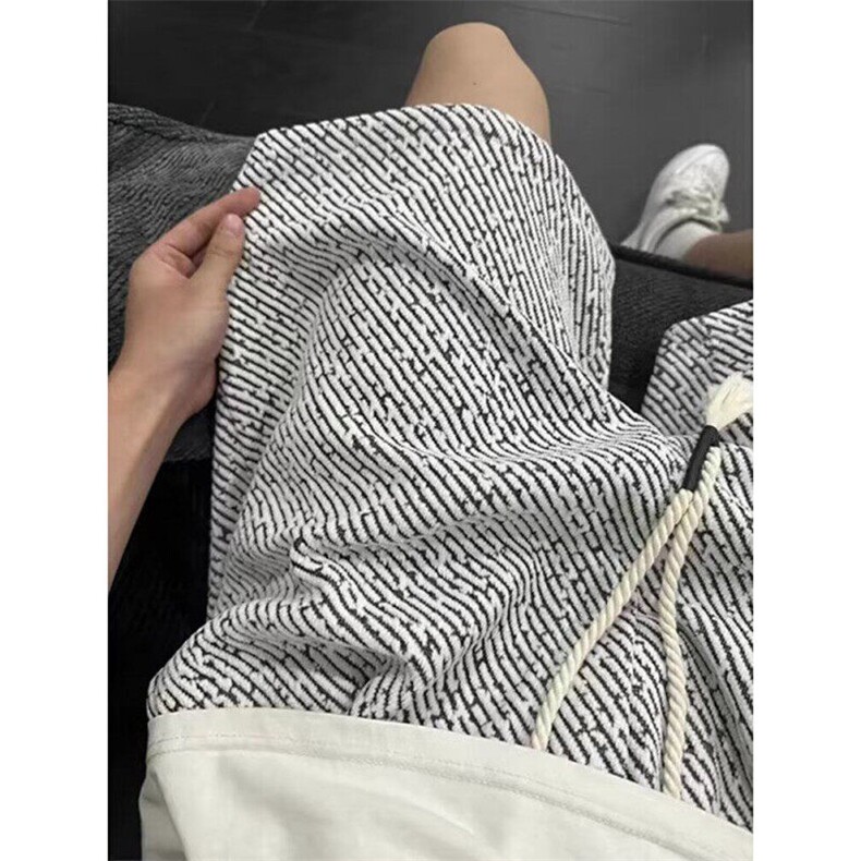 小香风条纹针织运动短裤男夏季潮牌薄款粗花毛呢宽松休闲五分裤子,男装牛仔裤,星座1116A（原606A-3）