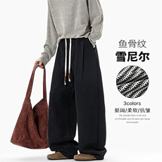重磅420g雪尼尔鱼骨纹复古休闲百搭男大码休闲裤K24008-特P35控68，男装休闲裤，电商A001-1