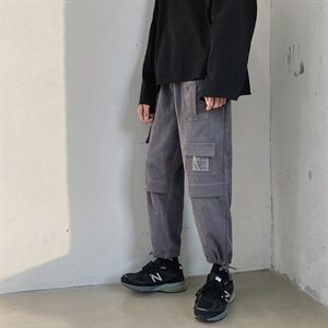 20秋装港风大码潮流工装灯芯绒宽松抽绳小脚休闲男裤K1016-P45图片