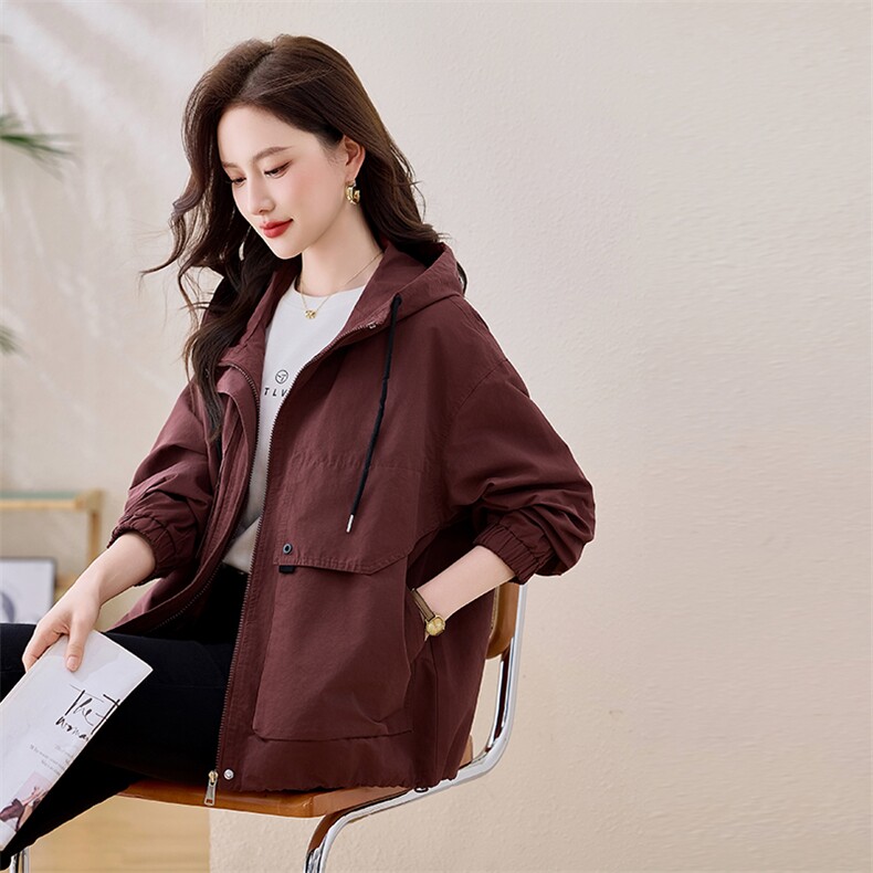 工装休闲外套女2025春秋新款时尚宽松连帽韩版学院风小个子棉上衣,女装风衣,依万里