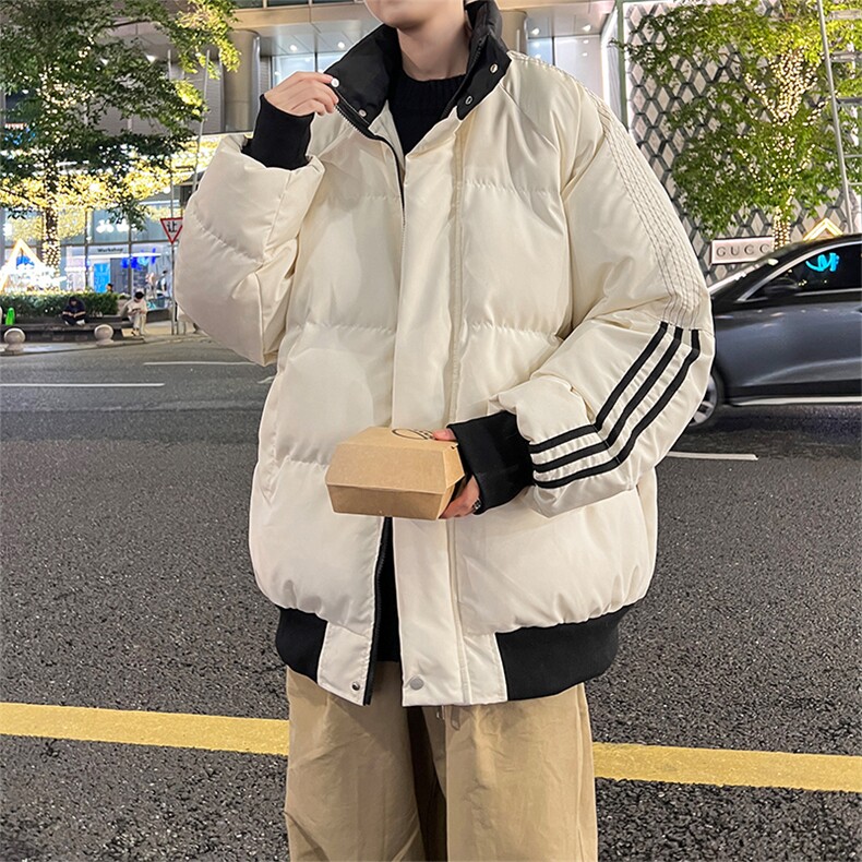 8XL-M三道杠韩系拼接立领加厚棉服三条杠棉衣面包服外套MY1706P98图片