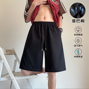 特批P30无差价夏季拼接曼巴棉高克重港风潮流大码五分裤男DK5849图片