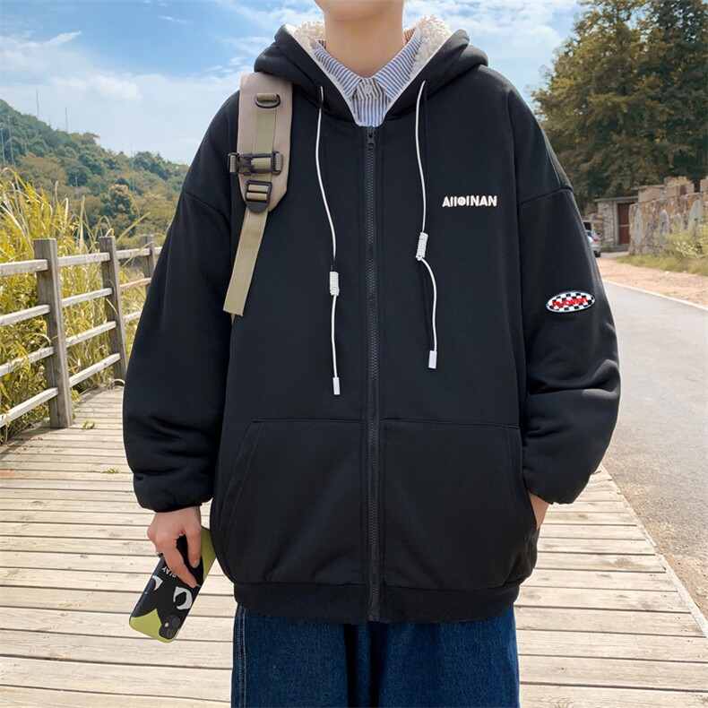 冬季新款羊羔毛连帽棉服外套潮流加绒加厚开衫棉衣,男装棉衣,星座410-6（原星座1304-1）
