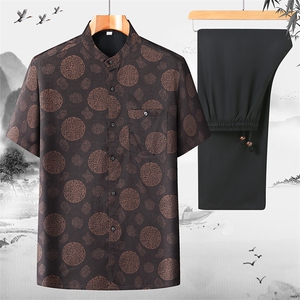 夏季薄款高端风提花冰短袖衬衫汉服套装 YD2385-P70-P95图片