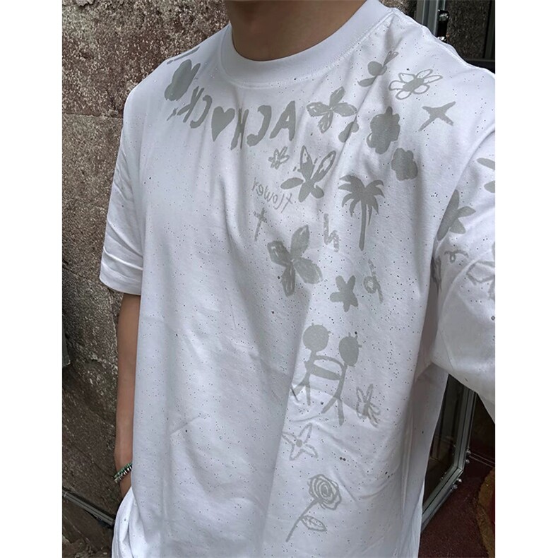 万针全刺绣工艺抖音得物高品质260克重磅纯棉双纱美式高街短袖T恤,男装T恤,电商A486