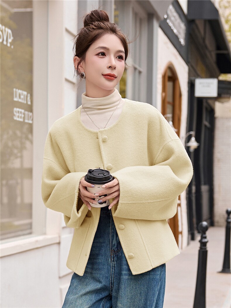 双面绒大衣短款女,女装毛呢外套,朵莱米