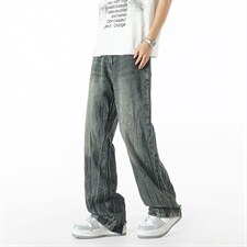 美式高街百搭直筒牛仔裤男潮牌垂感阔腿宽松XZ201-1102P48，男装牛仔裤，星座201