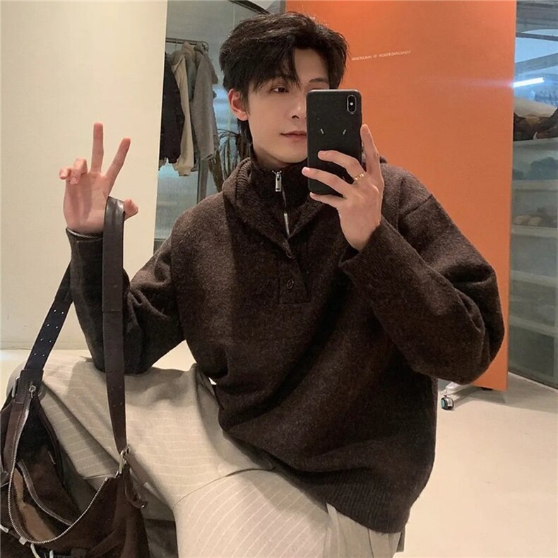 网图【糯柔星点】秋冬设计感男假两件连帽情侣毛衣针织衫681150，男装针织衫/毛衣，电商A113