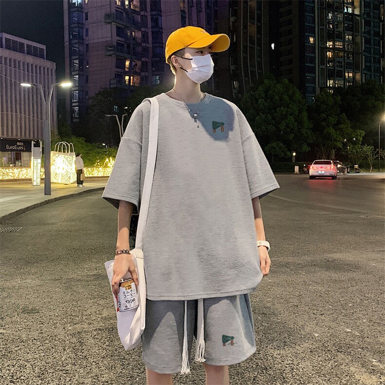套装！华夫格套装短袖T恤短裤男HTZ451-特p：38,男装T恤,电商B371