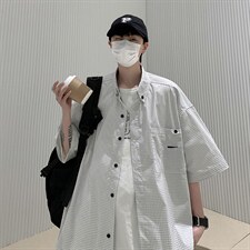 夏季ins休闲潮流港风格子短袖衬衫男日系宽松潮牌上衣 W3177-P35图片