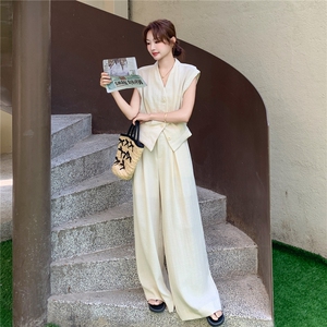 高级感时尚气质马甲套装女2025夏季新款通勤休闲高腰阔腿裤两件套图片