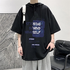 LD54345-P45NASA连帽短袖t恤男大码胖子带帽五分袖中袖，男装T恤，电商A040