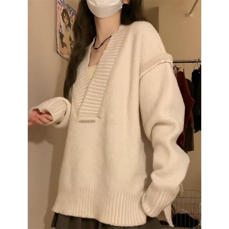 M28-P49秋冬新款慵懒风v领毛衣针织衫两件套百褶裙小个子奶系,男装针织衫/毛衣,电商B323A