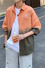 夏季吊染纯棉衬衫男宽松落肩七分袖衬衫男DS-C407-B1010-P40，男装衬衫，电商C323-1