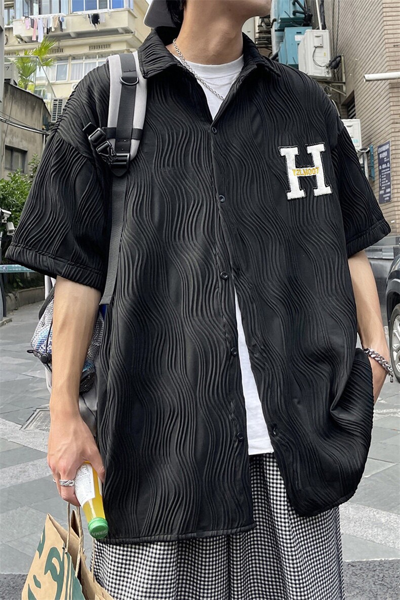 1港风情侣贴布绣衬衫大码M-5XL网红潮短袖衬衫DSC7767特P35控58,男装T恤,星座226-2