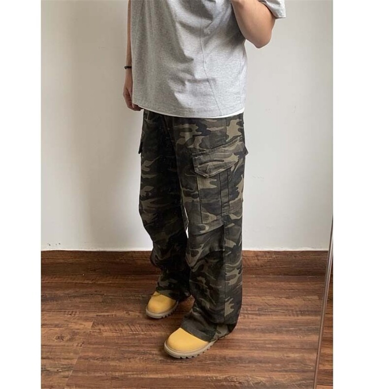 【有货】DK61-批50原版质量美式复古迷彩裤多口袋男春秋季微喇裤图片