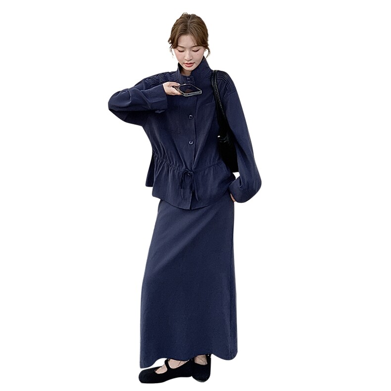 韩系重工压绉抽绳休闲衬衫半裙套装F715-P145-K238,女装套装/套裙,2C255