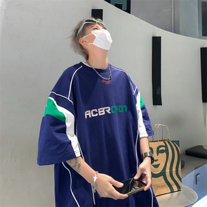 美式运动球服线条拼接短袖T恤男夏新款百搭休闲宽松球衣 TX133图片