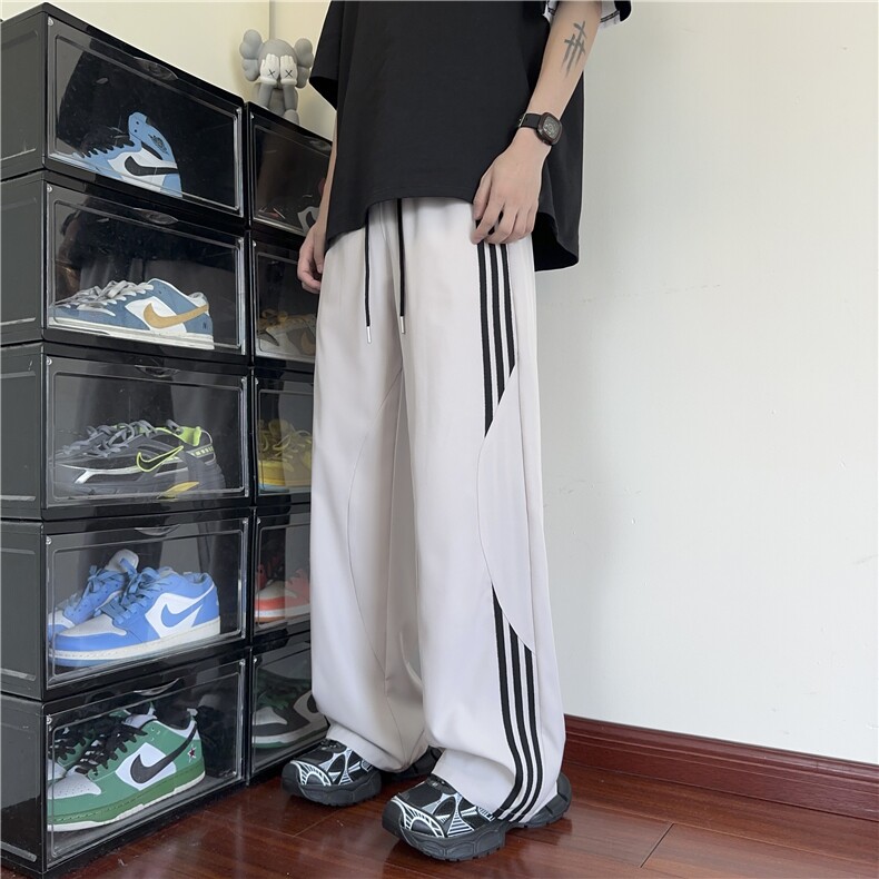 抖音品质夏季新款美式三条杠宽松冰丝裤B315-K25662-特p35控68,男装休闲裤,电商B315