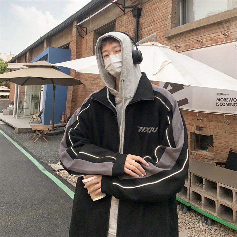 Wt174-P75美式撞色反光拉链鹿皮绒刺绣夹克外套,男装夹克,星座1501-1