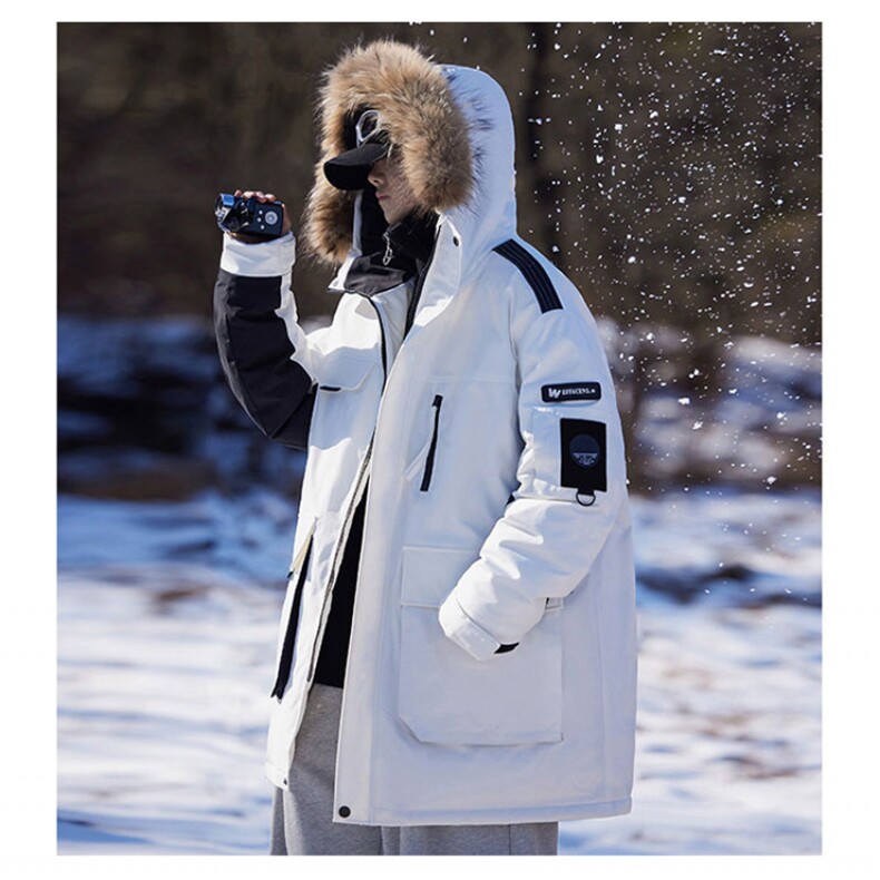 冬季防寒大毛领白鸭绒连帽男士中长款羽绒服大衣A406Y90305P338，男装羽绒服，星座309（原A406）