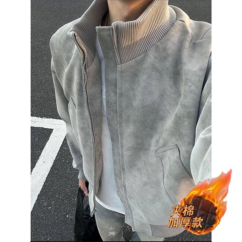 网图扎染皮衣外套男款立领夹棉棒球服夹克A025-KY1813-P68加绒78,男装夹克,电商A025