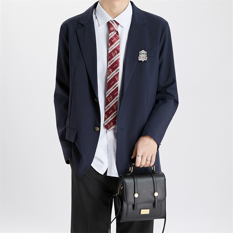 dk日系俩粒扣黑色西服外套男生秋季少年感长款西装西裤套装,男装西服套装,星座506A