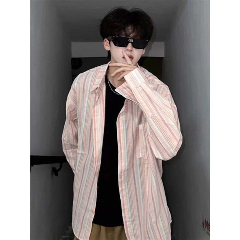 网图有货条纹衬衫外套男女春季宽松慵懒风休闲外穿上衣A1316-P30,男装衬衫,星座1505