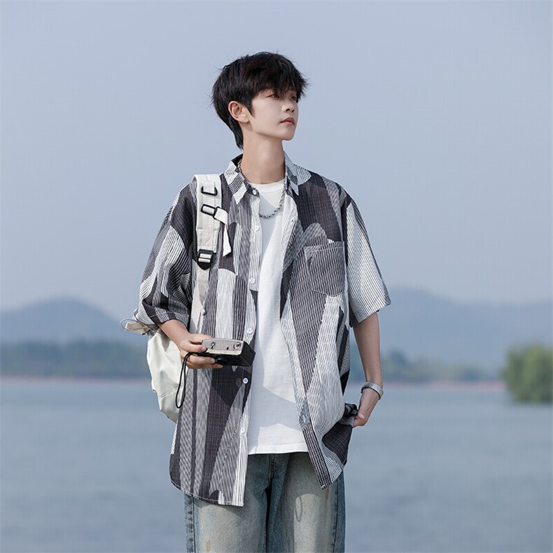 C06-P30M-7XL夏季新款大码潮牌印花短袖衬衫衬衣，男装衬衫，星座109-1